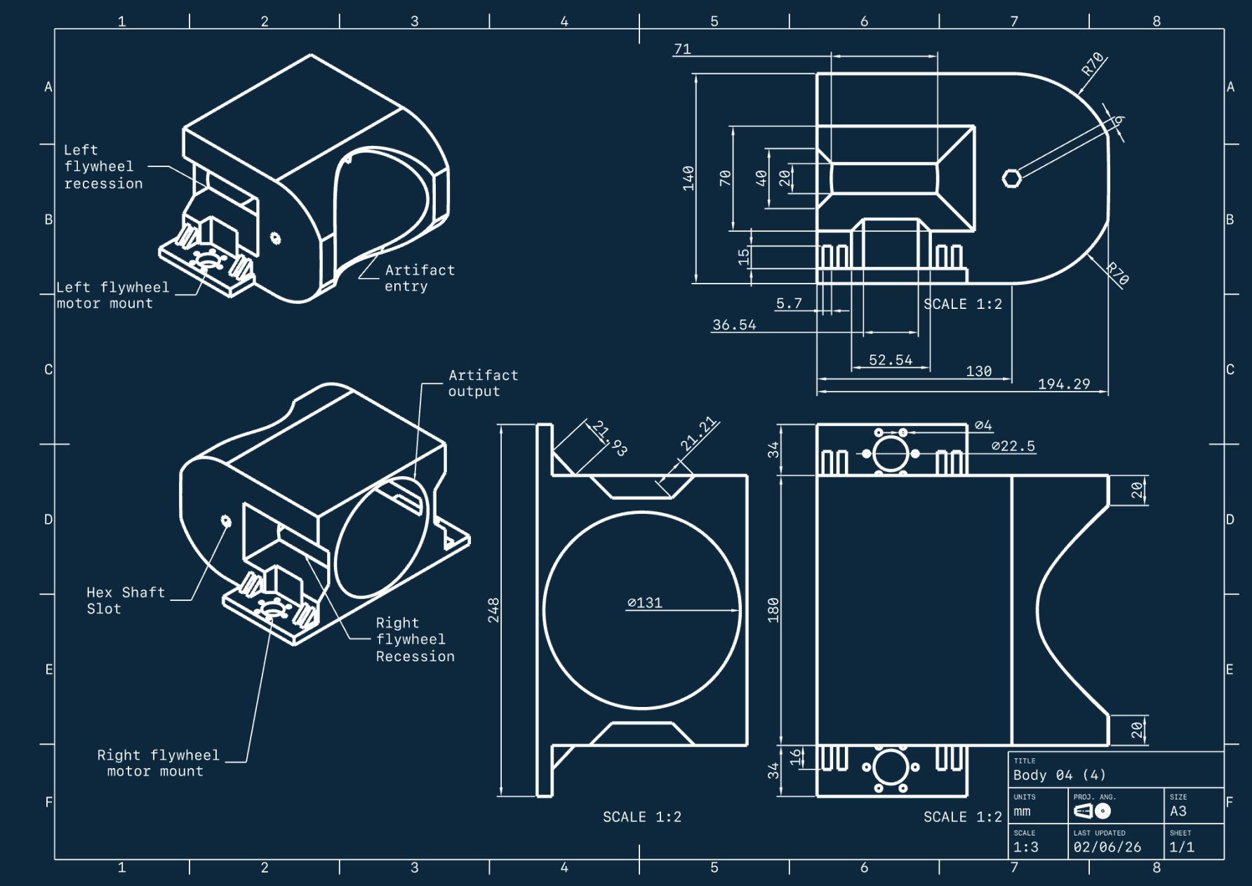 CAD working drawing of shooter holder
